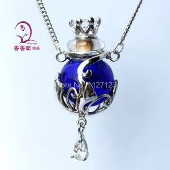 

Free shipping !!1pcs Murano blue Glass Essential Oil Bottle Pendant Necklace Perfume Bottle Necklace,Aroma diffuser necklace