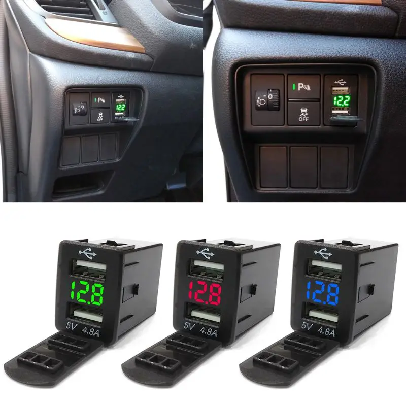 

12V Dual USB Car Charger LED Voltmeter 4.8A Power Adapter For Nissan Smart Phone