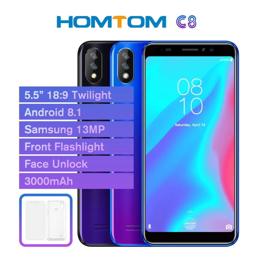

Original HOMTOM C8 4G Mobile Phone Android 8.1 2GB RAM 16GB ROM MT6739 Quad Core Smartphone Dual SIM 5.5" 640*1280 Cell Phone