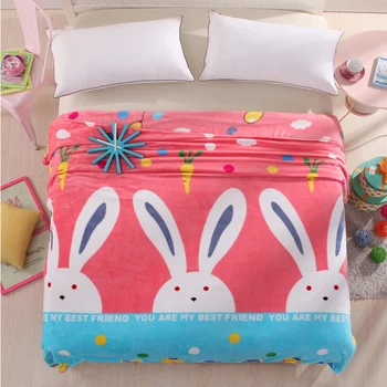 

Home textile rabbit print fleece winter blanket warm soft pink blankets throw on sofa/bed/ travel bedclothes can be as bed sheet