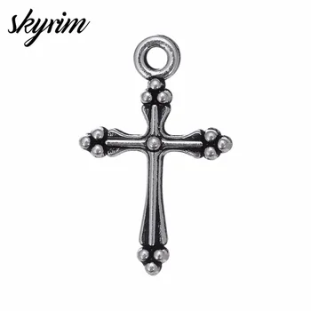 

Skyrim 30Pcs Religious Cross Charm Antique Silver Plated Pendants For Prayer DIY Jewelry Accessories Findings Handmade Crafts