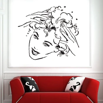 

Barbershop Washing Hair Wall Stickers Vinyl Woman Hairdressing Head Hair Nursing Decals Removeable Room Decoration Mural z072