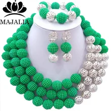 Мода г. нигерийские Свадебные африканские бусы комплект ювелирных изделий зеленый пластиковые бусы ожерелье браслет серьги комплект ювелирных изделий m6-024