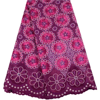 

African Lace Fabric Rose Red High Quality 100% Cotton Lace Swiss Voile Lace With Stones Swiss Voile Lace In Switzerland Y1467