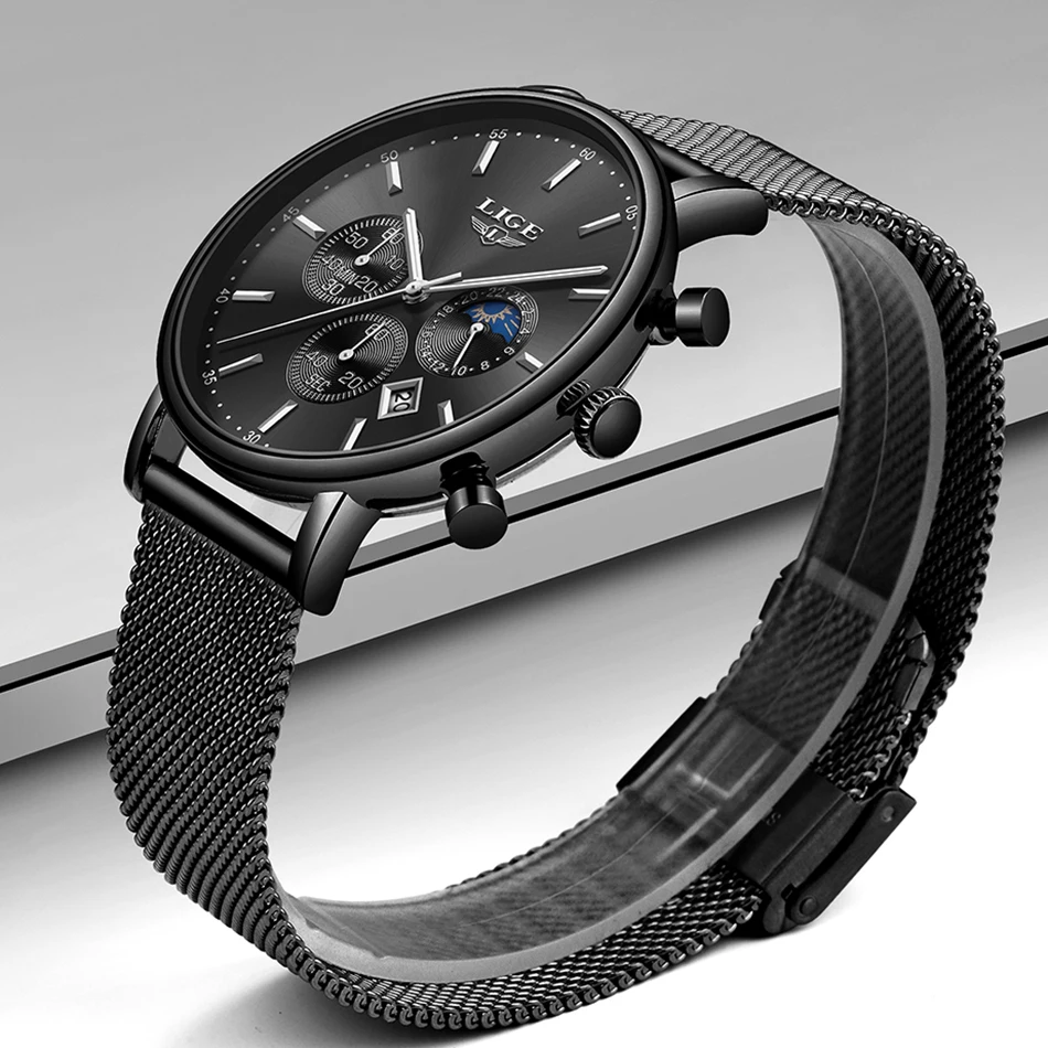 LIGE новые мужские часы лучший бренд класса люкс Синий Повседневный сетчатый ремень модные кварцевые часы мужские водонепроницаемые спортивные часы Relogio Masculino