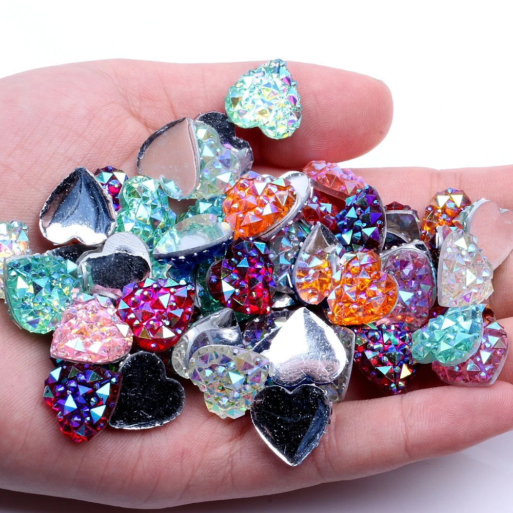 

14mm 40pcs Heart Shape Many AB Colors High Luster Resin Rhinestone Flatback Gems DIY Wedding Dress Accessories