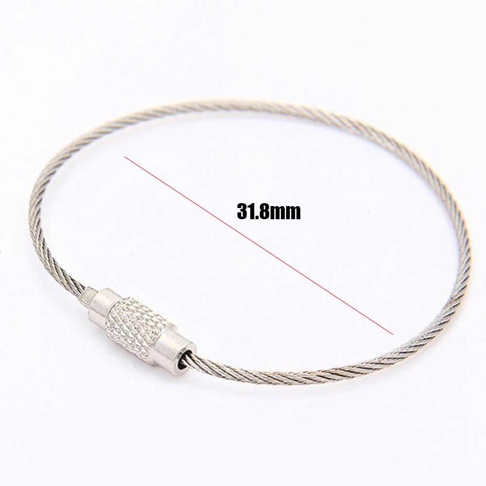4 PCS STAINLESS STEEL SCREW LOCKING WIRE KEYCHAIN CABLE LLAVERO MOSQUETON