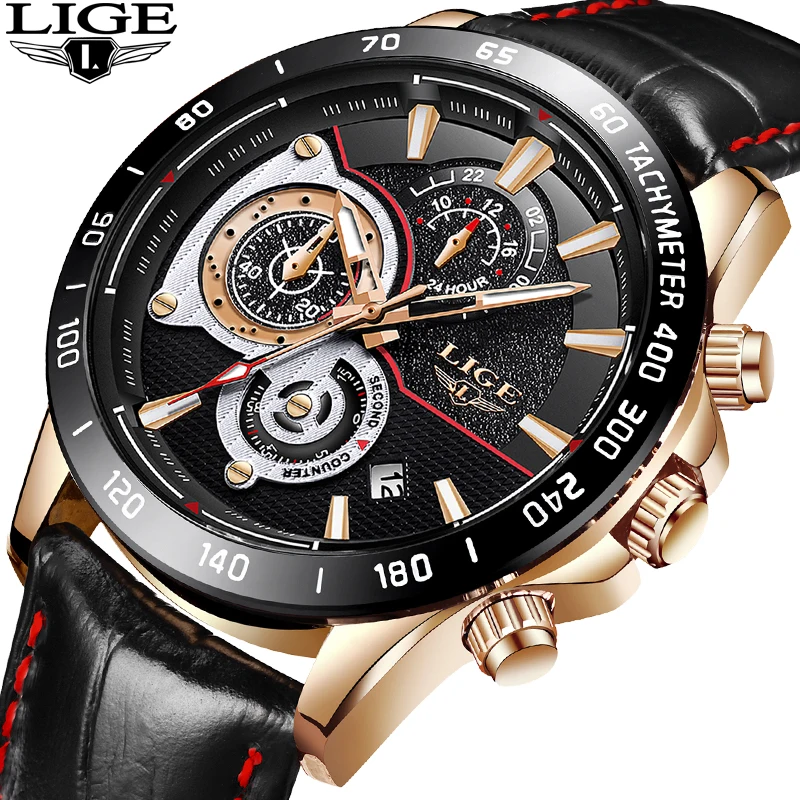 

LIGE Mens Watches Top Luxury Brand Fashion Waterproof Business Watch Men Calendar Leather Sports Wrist Watch Relogio Masculino