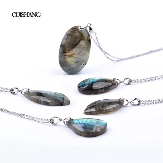 CSJ Natural irregular crystal Labradorite Pendants Moonstone Sunstone Necklace Divination spiritual meditation Fine Jewelry