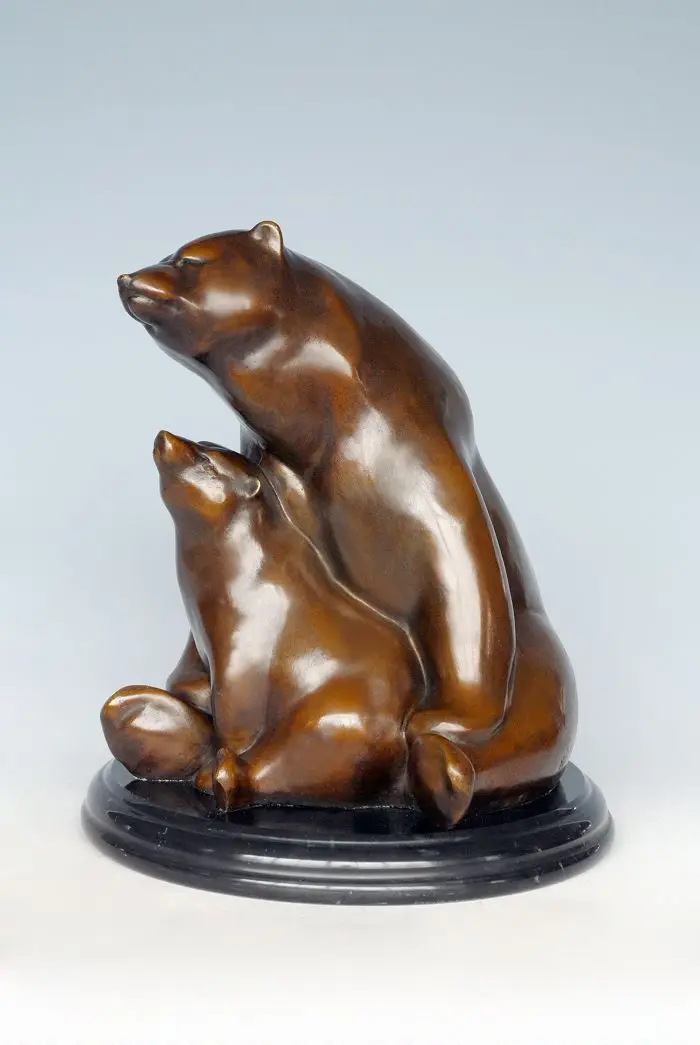

Bronze Mother and baby polar bear statues art craft birthday gifts home decor brass animals sculpture