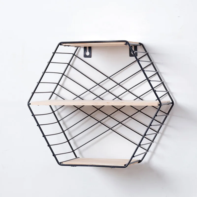 

Grid Wall Mounted Hanging Home Bedroom Display Flower stand Books Shelf 3 layers Iron Rack Organizer Decoration