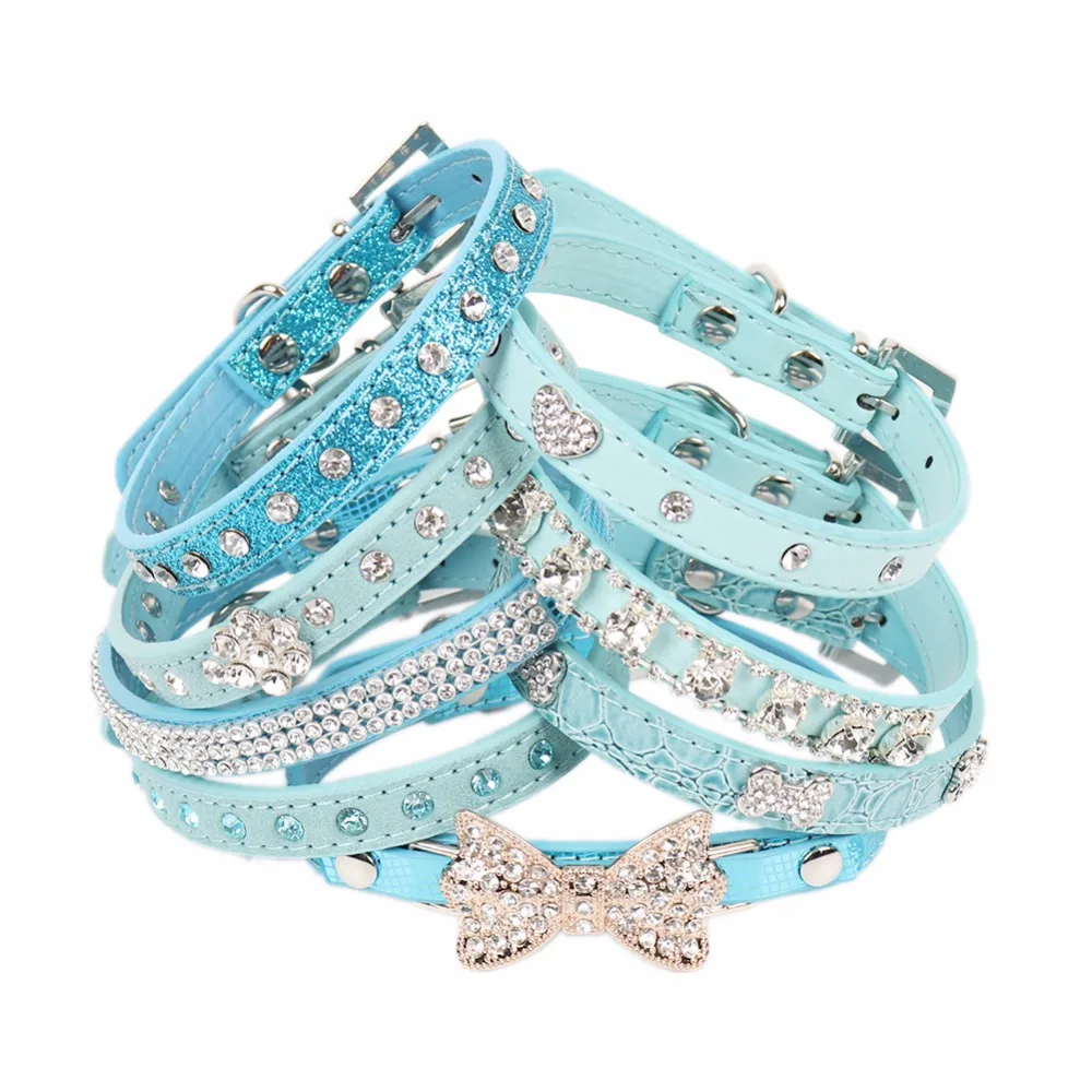 Blue Small Dogs Collars Cats Rhinestone Animals Accessories For Pet Product Collar Puppy