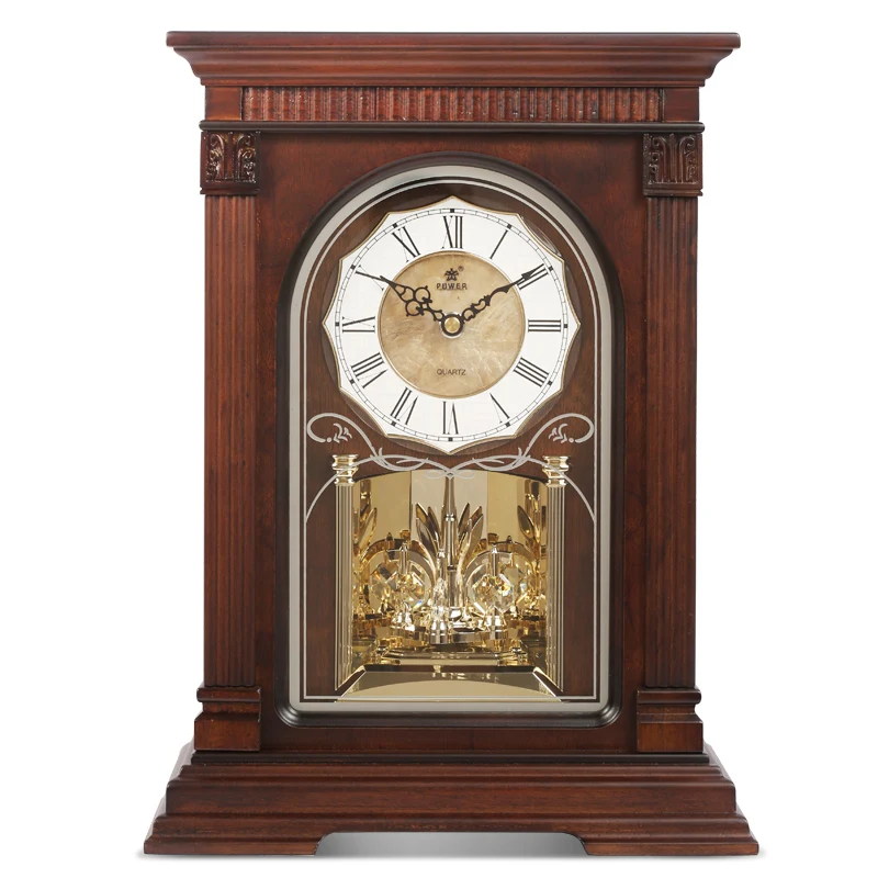 

High Quality Wooden European Antique style Mute Quartz Clock Music Hourly chiming Clock Living Room office decor Table Clock