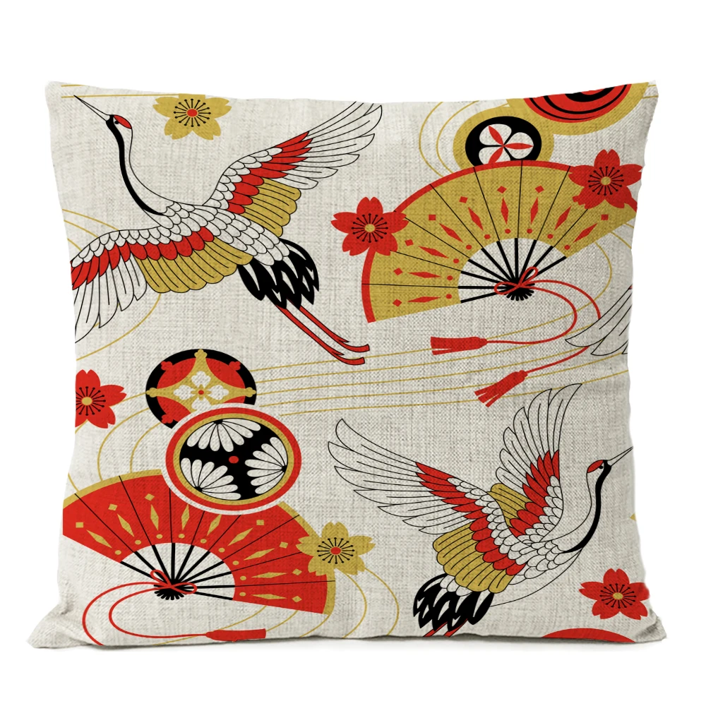 Japanese Fuji Cherry Cushion Cover Home Decorative Pillows Japan Ukiyo-e Wave Pillow Cover Linen Pillow Case Cojines Almofada