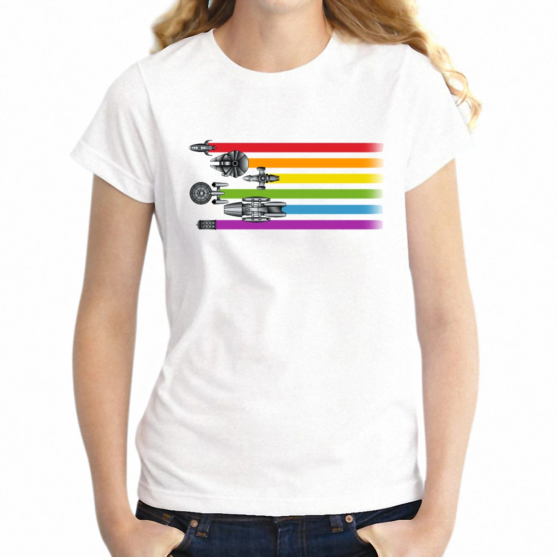 

Women's T Shirt Space Pride Tardis Doctor Who Serenity Millennium Falcon Battlestar Galactica Girl's Tee