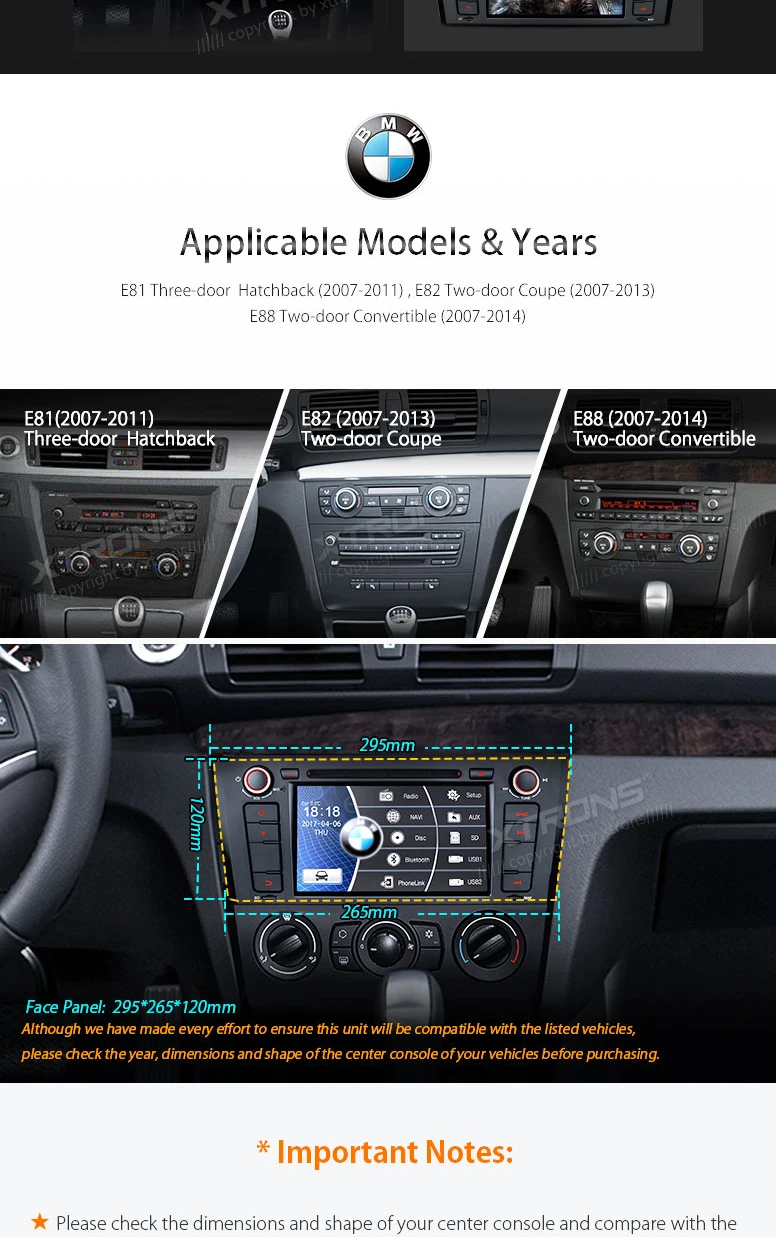 Excellent 7" Special Car DVD for BMW E81 2007-2012 & BMW E82 2007-2013 & BMW E88 2007-2014 with External Microphone Support 2