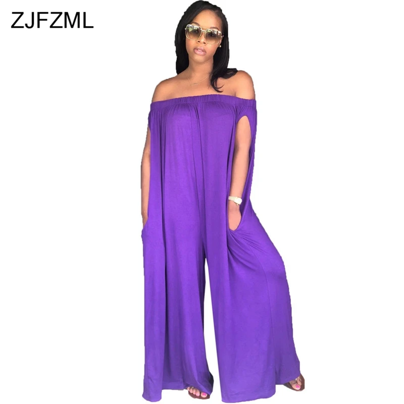 ZJFZML New Fashion Brand 2018 Casual Beach Style Women Jumpsuit Solid Slash Neck Sleeveless Long Loose Plus Size Romper