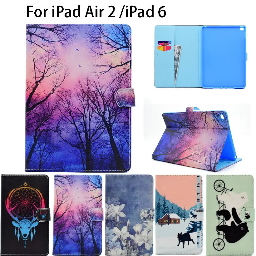Модный силиконовый чехол-книжка из искусственной кожи с животными для iPad Air 2