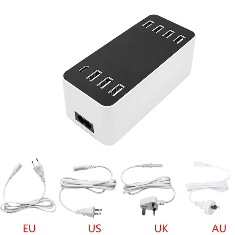 7 портов usb type C 5 В/8A розетка зарядное устройство с напряжением тока ЖК-дисплей для смартфонов планшетных ПК AU/EU/US/UK Разъем