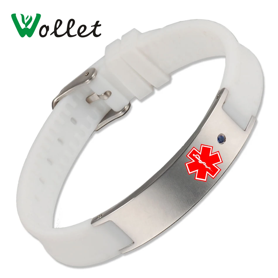 Adjustable Medical Alert ID Silicone Bracelet, Personalized ICE Allergy Awareness Identification Wristband Customized Al