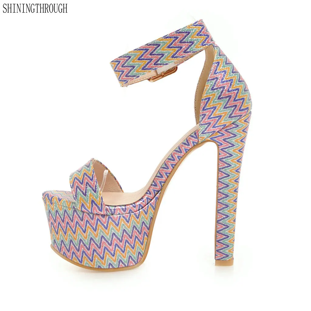 

Fashion 16cm Super High Heels Sandals For Women Ankle Buckle Strap Sandals mixed colors Thin Heel Platform Shoes