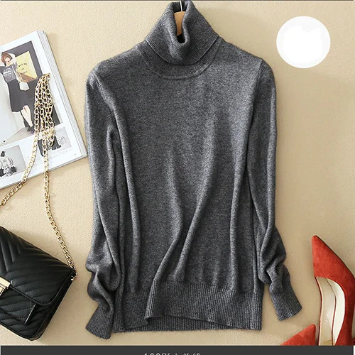 Кашемировый Женский пуловер свитер водолазка вязаный длинный рукав Весна размера плюс водолазка женские свитера и пуловеры - Цвет: Dark Gray
