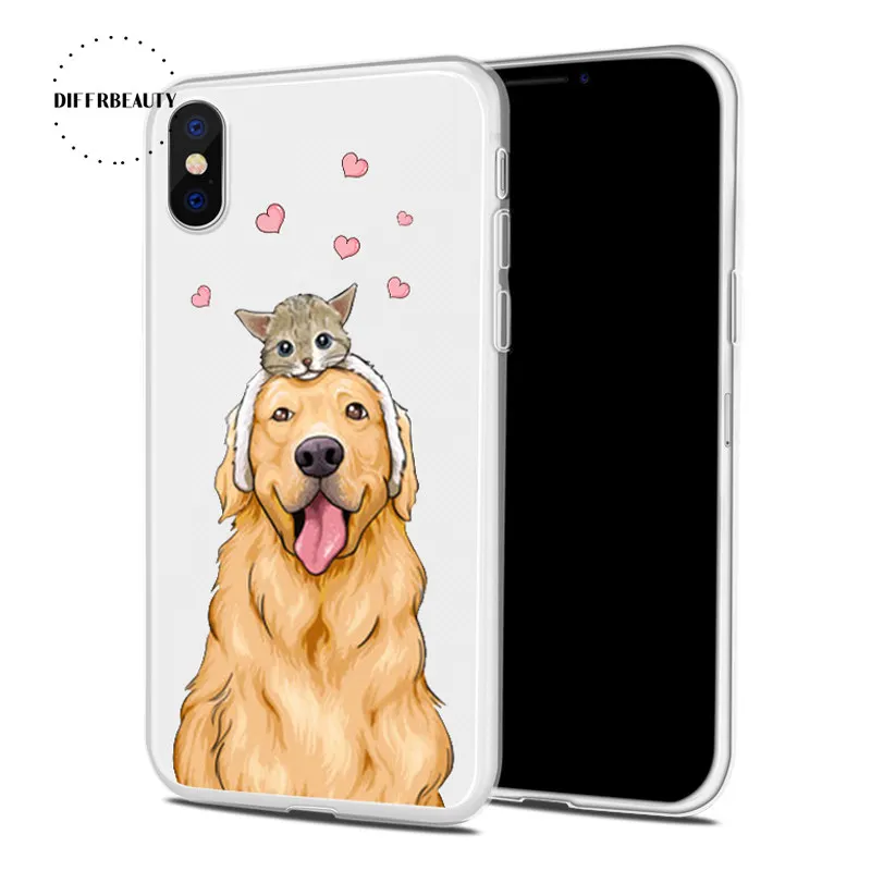 

DIFFRBEAUTY Phone Cases For iPhone X 8 6 7 6 Plus 5S Cute Pet Animal Dog Cat Golden Retriever Transparent Silicone Coque