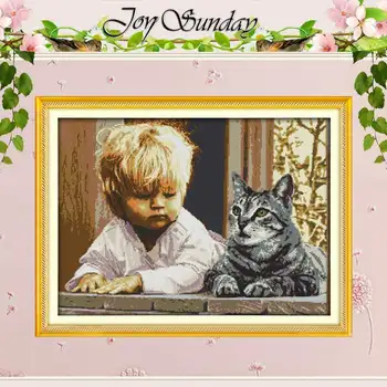 

The Boy and Cat Patterns Counted Cross Stitch DIY 11CT 14CT Cross Stitch Set Chinese Cross-stitch Kits Embroidery Needlework