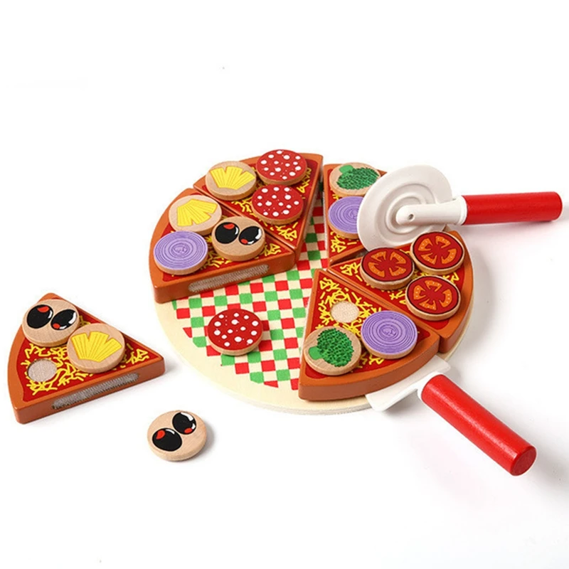 FBIL-27Pcs, пицца, деревянные игрушки, еда, приготовление пищи, моделирование, посуда, Детская кухня, ролевые игры, игрушки, фрукты, овощи, столовые приборы