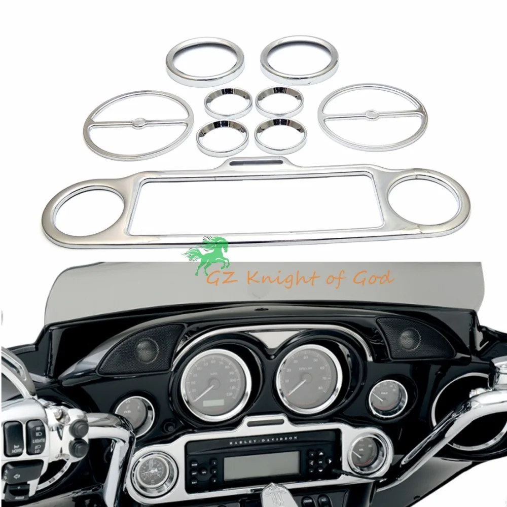 9Pcs Chrome Stereo Accent Speedometer Gauges Bezels Horn Cover