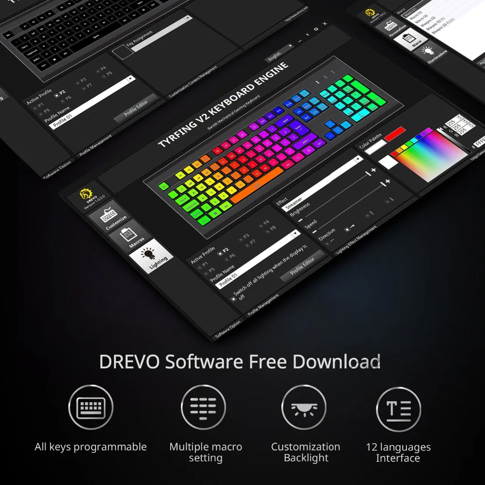 DREVO Tyrfing V2 87Key RGB Подсветка Игры Механическая клавиатура компактная