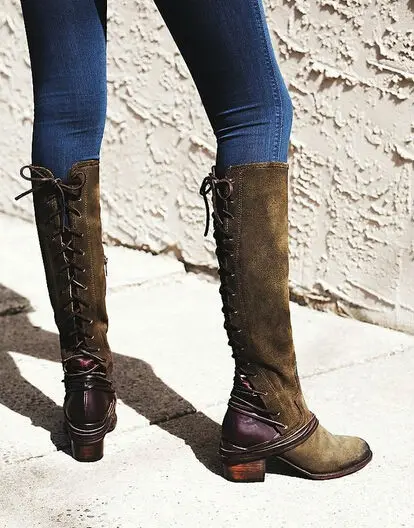 

Top quality lace-up high heel autumn winter boots ankle wrap hollow out rough heel women boots fashion long suede high heel boot