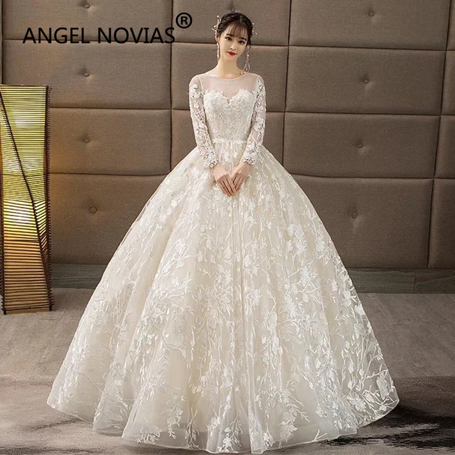 angel novias long sleeves princess lace ball gown arabic korea