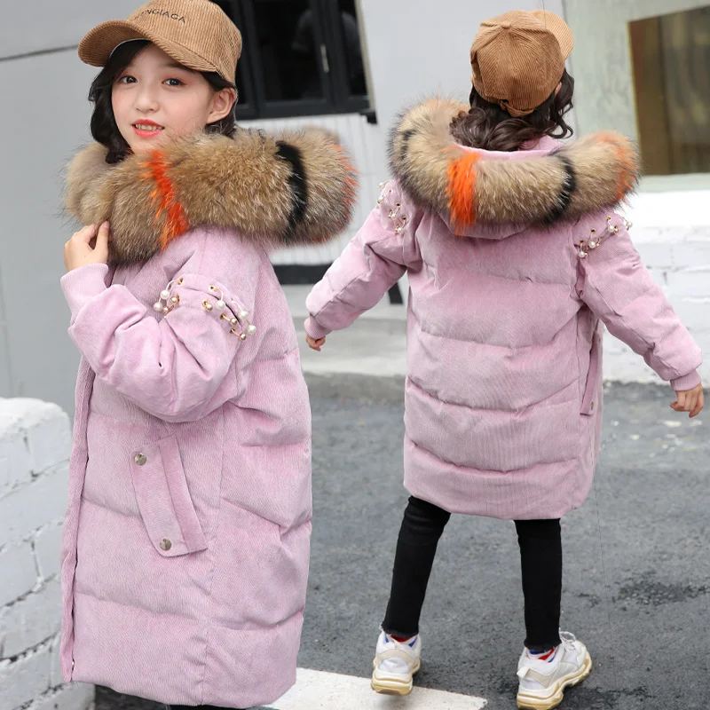 

Girls Jackets 10 12 years Winter Down Coat with Big Real Fur Hooded Princess Teenage Girls Clothing