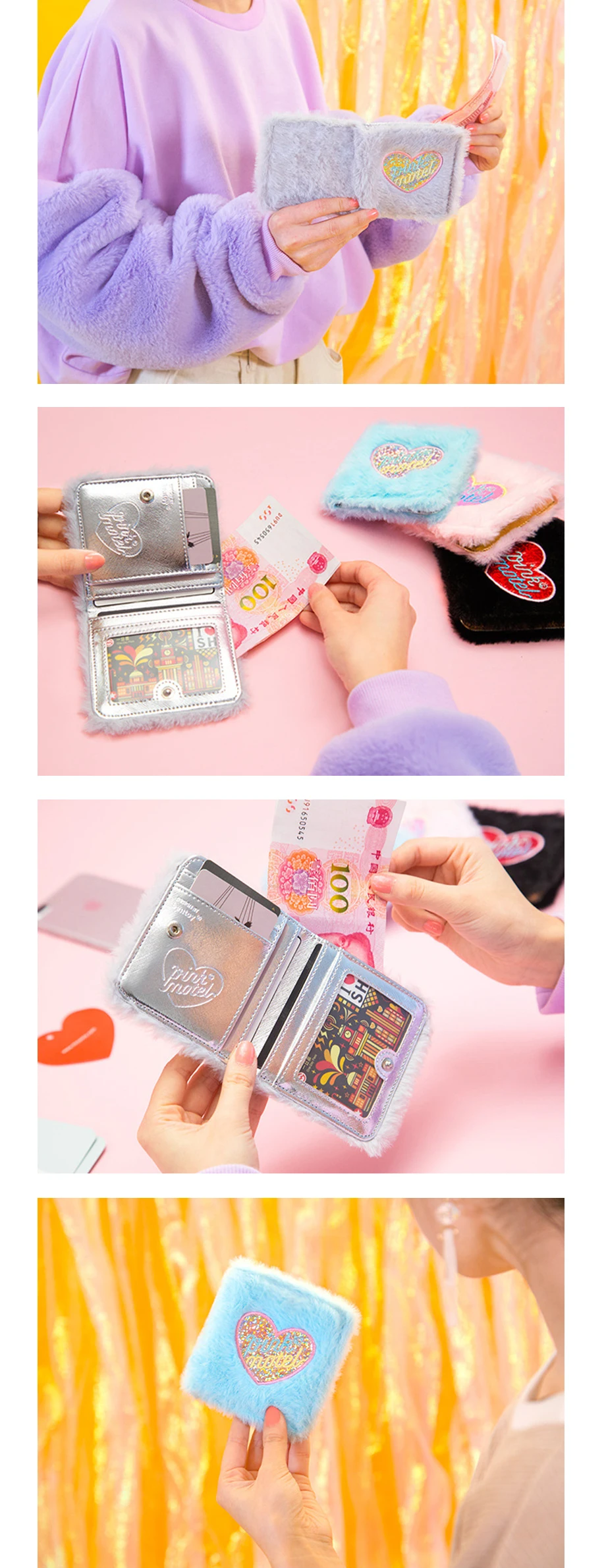 Kawaii короткая сумка для денег для девочек, плюшевые кошельки, держатели для карт, кошелек, корейская мода, женский маленький кошелек с карманом для монет