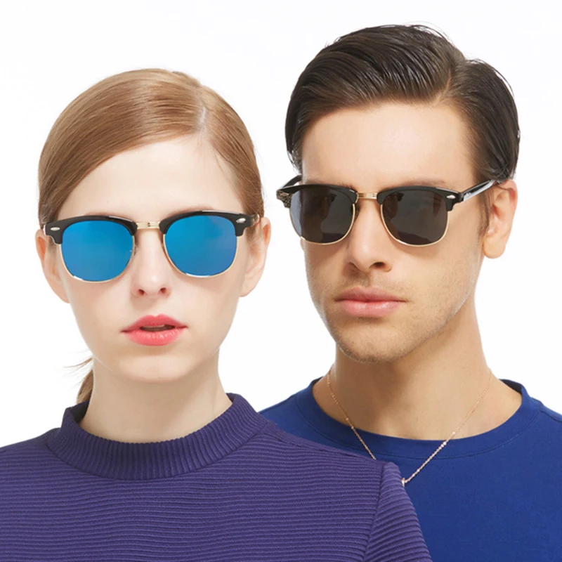 RBUDDY Polarized Sunglasses Men Women clubmaster Brand Designer Half font b Frame b font Mirror Sun