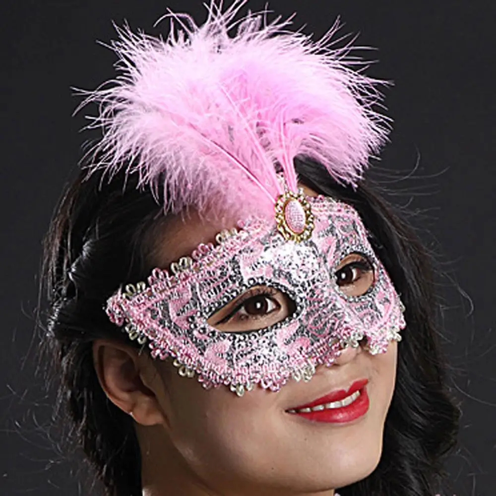 1 шт., модная Сексуальная кружевная маска, повязка на половину лица с бахромой и жемчугом, элегантная перьевая маска для Хэллоуина, венецианские маскарадные партийные принадлежности - Цвет: PINK