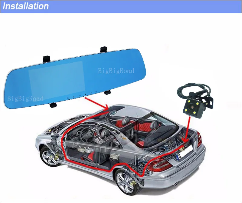 BigBigRoad для audi a3 a4 a5 a6/a4 b6/a4 b8/Видеорегистраторы для автомобилей синий Экран Зеркало заднего вида видео Регистраторы автомобиль две камеры