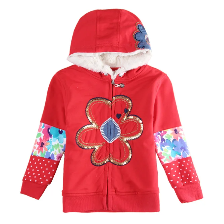 

1-5 ages girls cotton fashion jacket high quality kids warm fleece embroidery coat for autumn with zipper