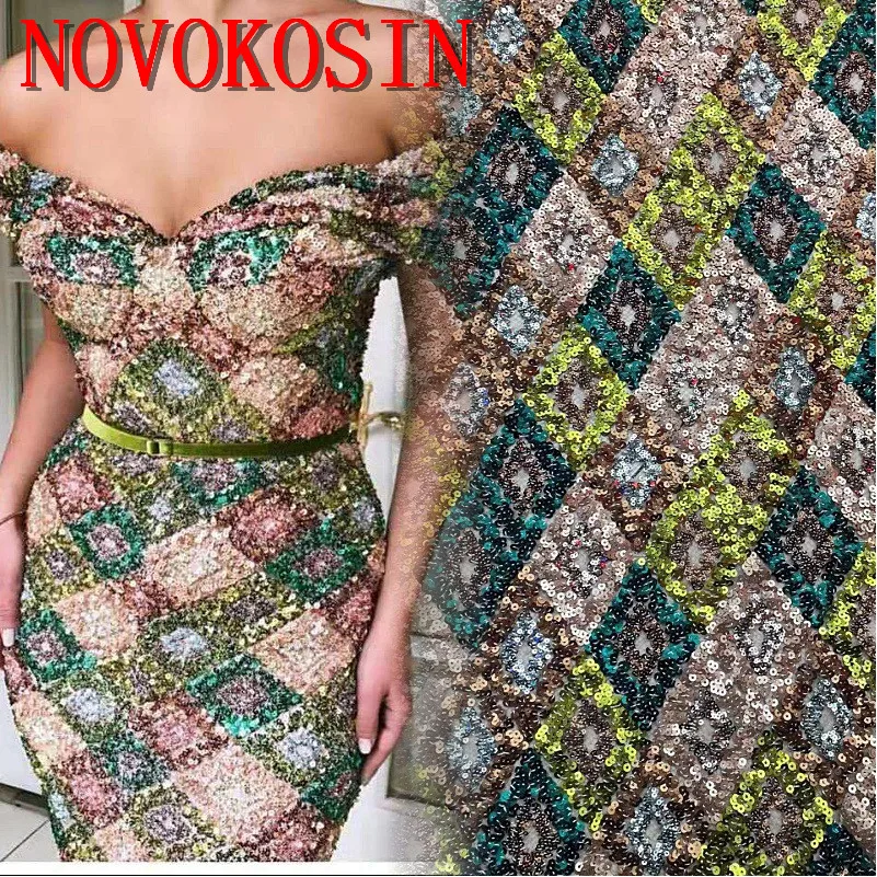 

2019 V-neck Mermaid Cap Sleeve Front Slit Arabic Evening Dresses Multicolor Rhombic Sequin Lebanon Women Formal Evening Gowns