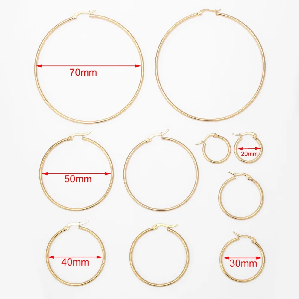 5 пар/лот Золотые круглые серьги в форме колец из нержавеющей стали 20 мм/30 мм/40 мм/50 мм/70 мм