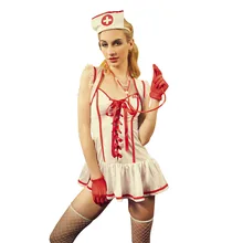 Sexy Women Nurse Costume 7 Pieces Suit Positive Open Lace-up Uniform Erotic Role Play Lingerie Female Sexy Red Cross Underwear