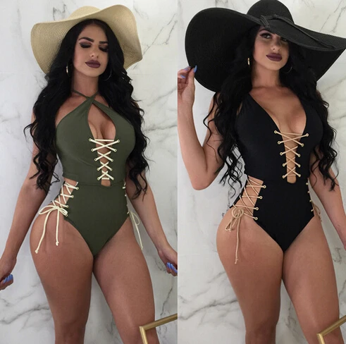 One Piece Summer Bandage Swimsuit New Sexy Pure Color Bikini Push up Padded Bathing Suit Monokini Swimwear Beachwear