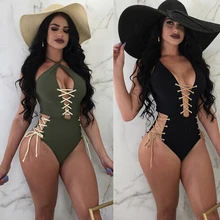 One Piece Summer Bandage Swimsuit New Sexy Pure Color Bikini Push up Padded Bathing Suit Monokini Swimwear Beachwear