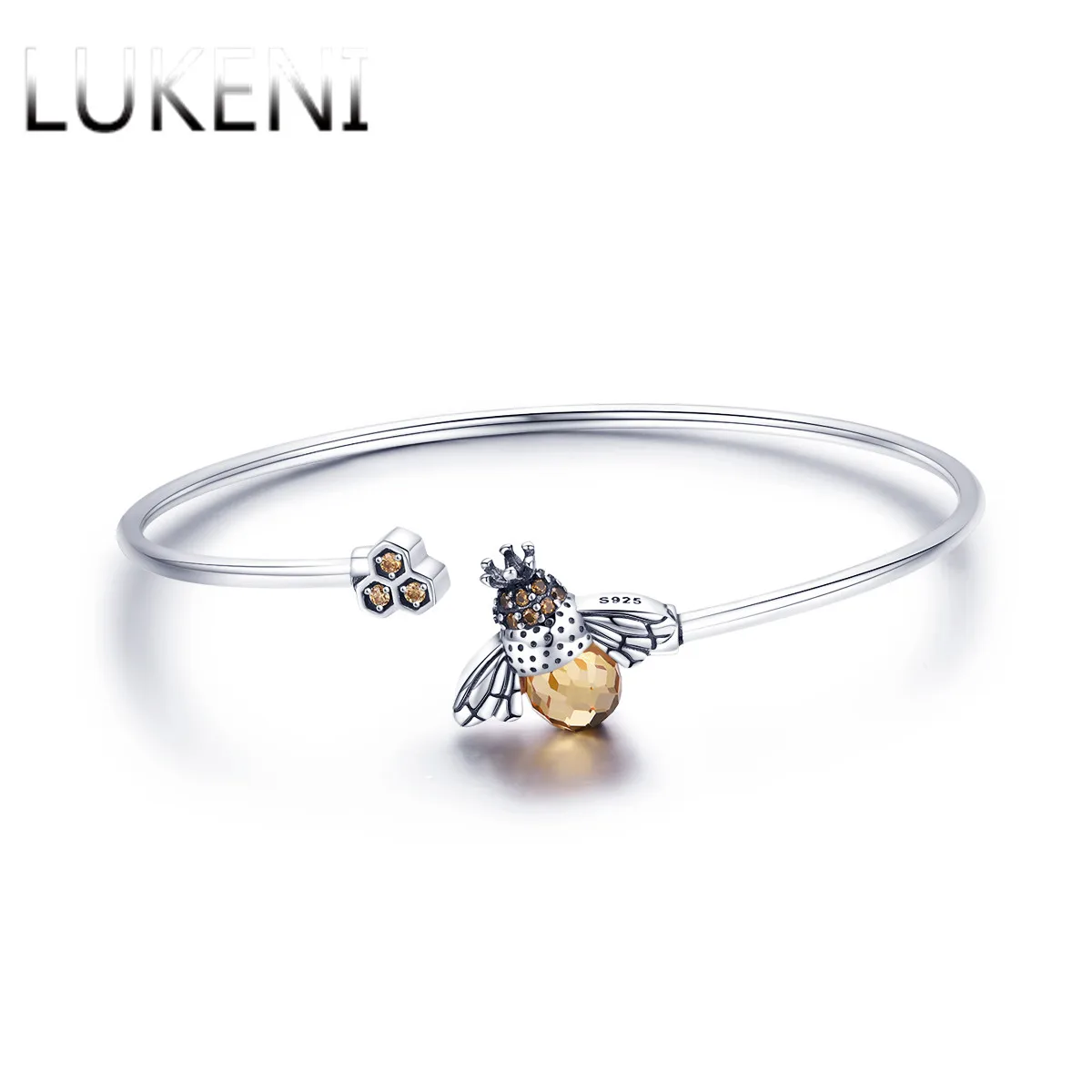 

LUKENI 925 Sterling Silver Crystal Bee And Honeycomb Women Silver Bracelets Bangles for Women Sterling Silver Jewelry