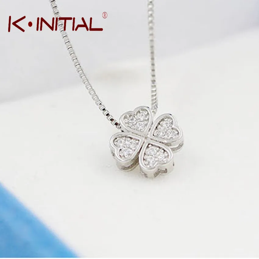 Kinitial Four Leaf Hearts Necklaces Pendants Heart Crystal Fashion
