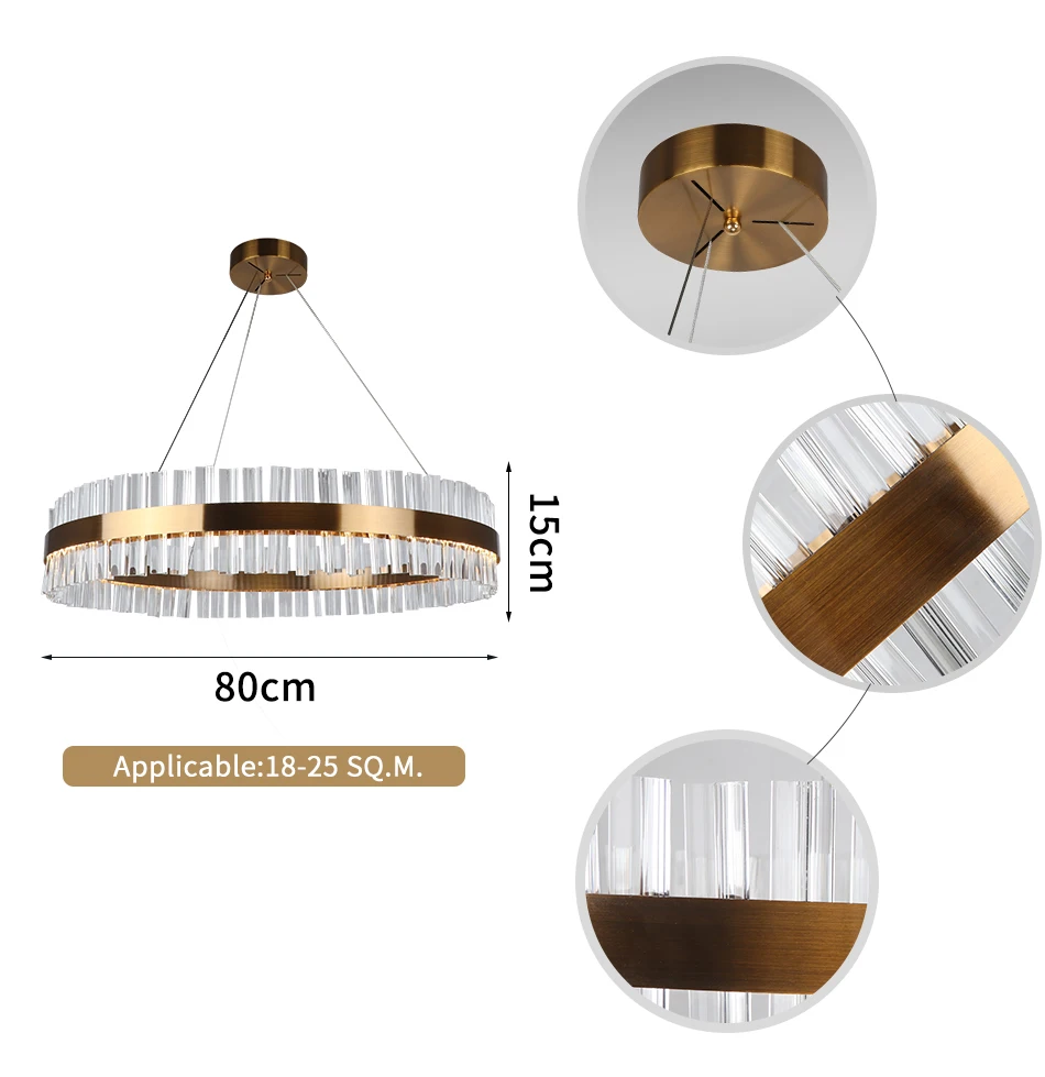 Современные светодиодные люстры в гостиной, кольцевая хрустальная люстра для столовой, Висячие круглые хрустальные лампы, золотисто-бронзовый светильник