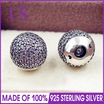 

LS High Quality 100% 925 Sterling Silver Pink Pave Open Bangle Caps.100% Fine Jewelry N