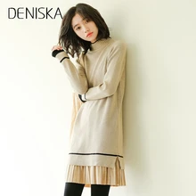 DENISKA Casual Women Knitted Sweater Dresses font b 2018 b font Autumn Winter Long Sleeve Fake