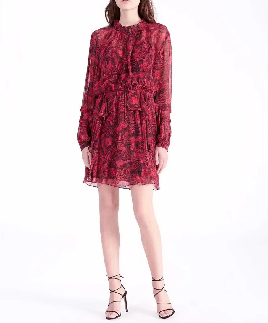 

2019 summer new long-sleeved lotus leaf print dress